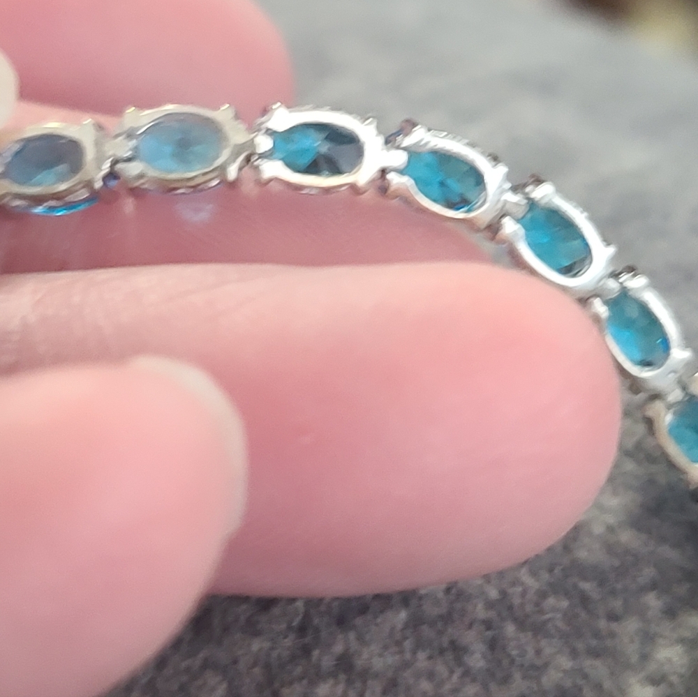 Blue Topaz And Sterling Silver Tennis Bracelet Women Jewelry, 8 Inch - Picture 5 of 8